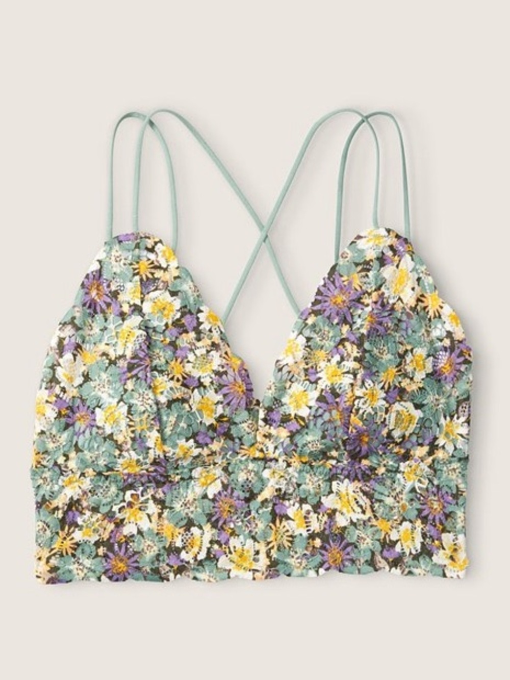 VS PINK Green Floral Lace Strappy Bralette | M